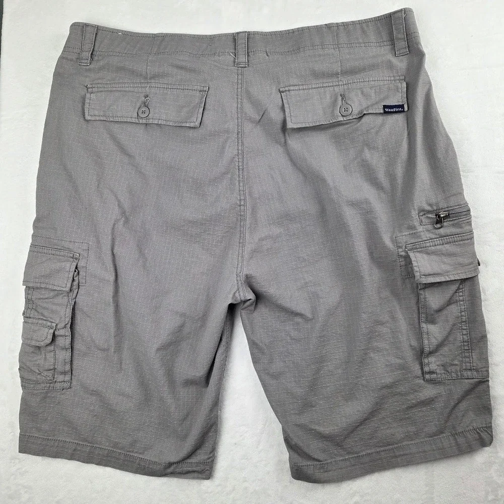 WearFirst Cargo Shorts Mens 38 Gray Ripstop Multi-Pocket Casual Excellent